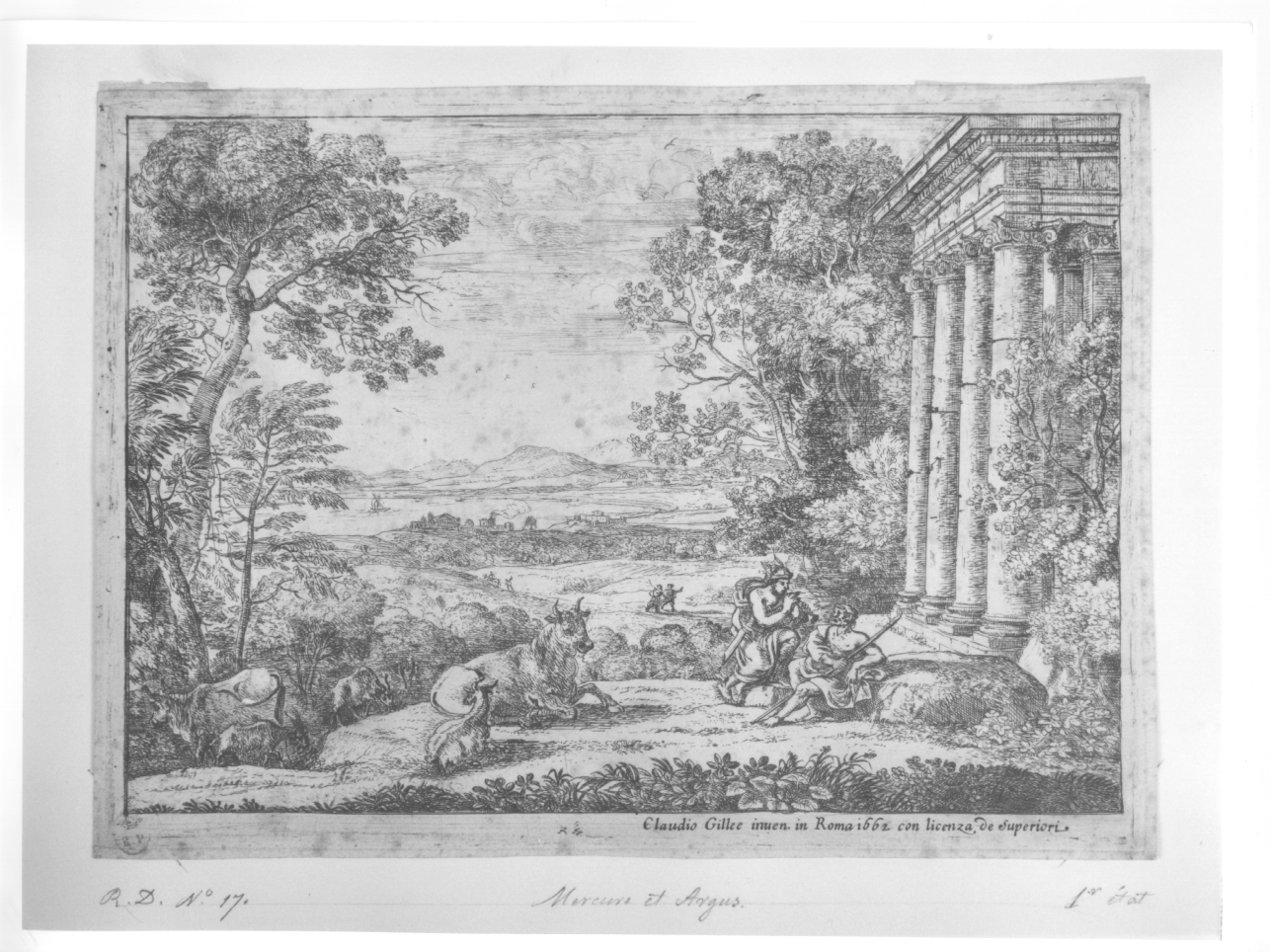 Mercurio, Argo e Io come giovenca (stampa) di Gellée Claude detto Claude Lorrain (terzo quarto sec. XVII)