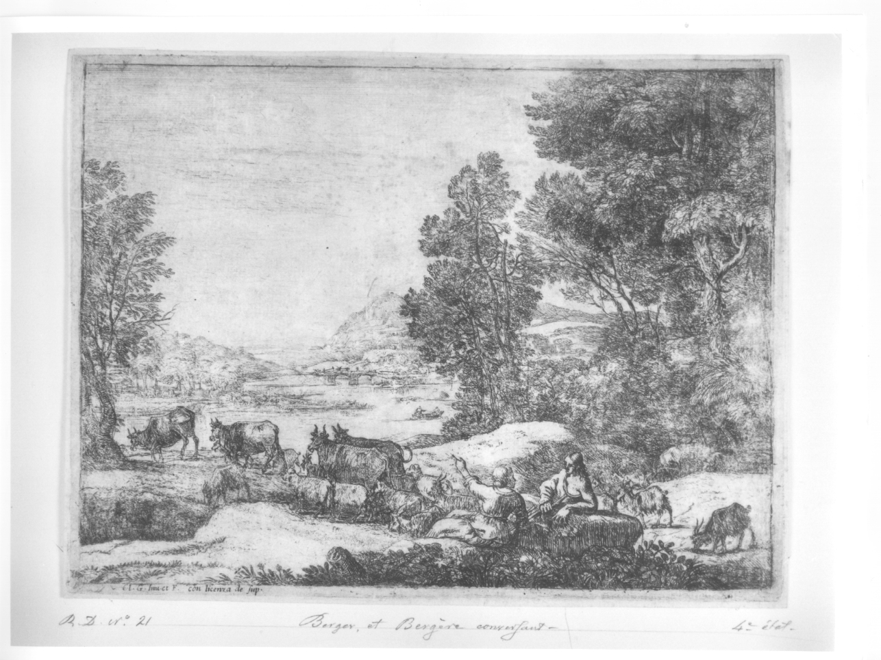 scena campestre con figure (stampa) di Gellée Claude detto Claude Lorrain (metà sec. XVII)
