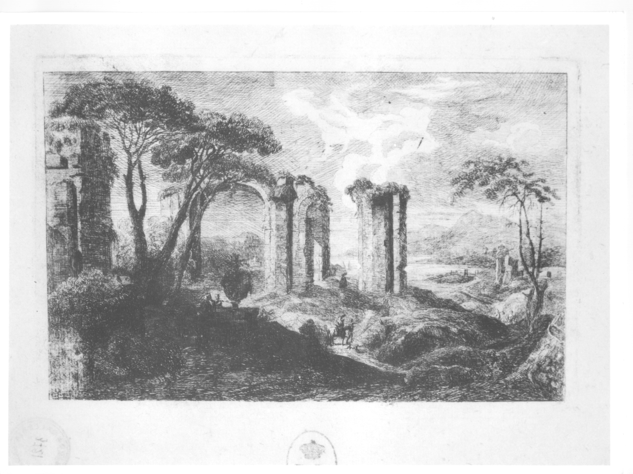 Paesaggio con rovine, paesaggio con rovine (stampa) di Lauro Agostino (sec. XIX)