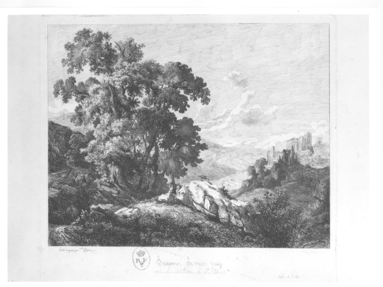 paesaggio con alberi (stampa) di Righini Giuseppe Leone (attribuito) (metà sec. XIX)
