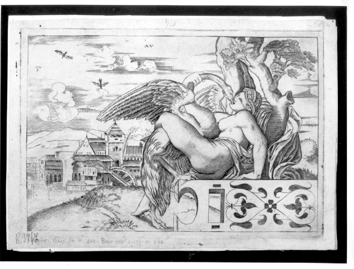 La Leda e il cigno, Leda e il cigno (stampa) di De Musi Agostino (prima metà sec. XVI)