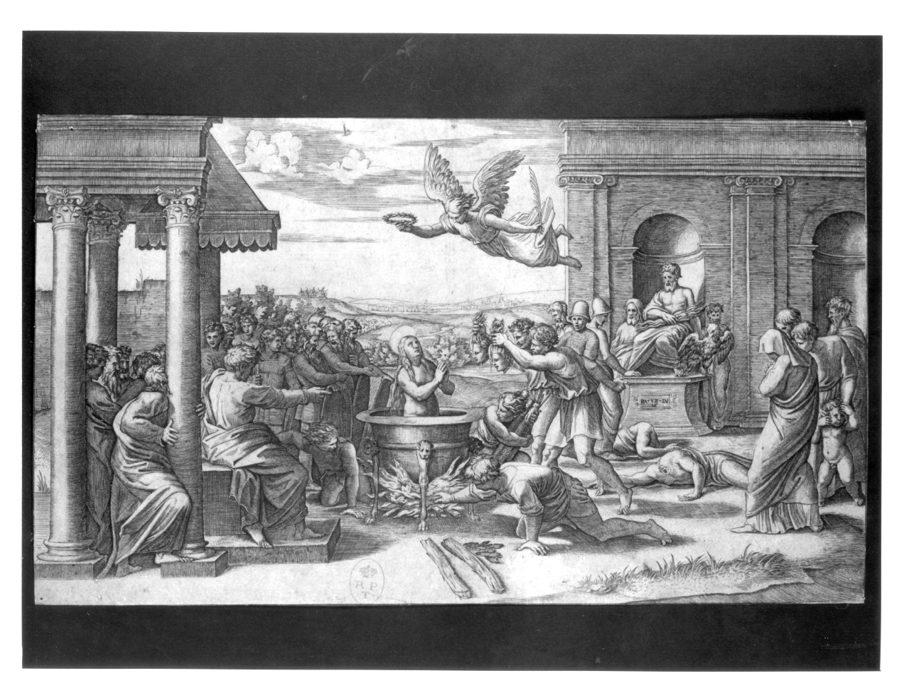 Martirio di Santa Felicita, martirio di Santa Felicita e dei suoi sette figli (stampa) di Raimondi Marcantonio (prima metà sec. XVI)