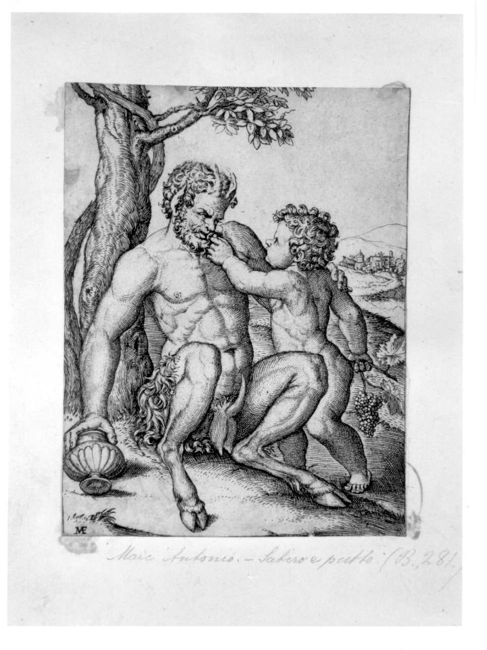 Satiro e putto, satiro e putto (stampa) di Raimondi Marcantonio (prima metà sec. XVI)
