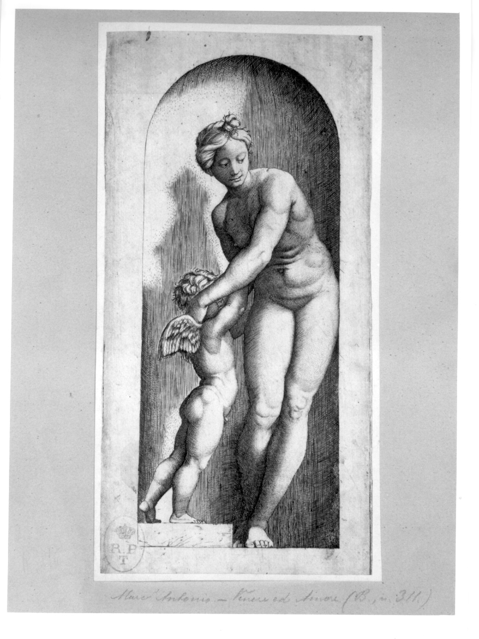 Venere ed Amore, Venere e Cupido (stampa) di Raimondi Marcantonio (prima metà sec. XVI)
