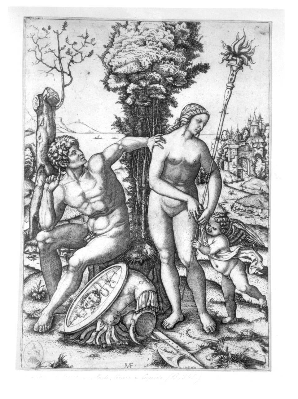 Marte, Venere e Cupido, Marte e Venere con Cupido (stampa) di Raimondi Marcantonio (prima metà sec. XVI)