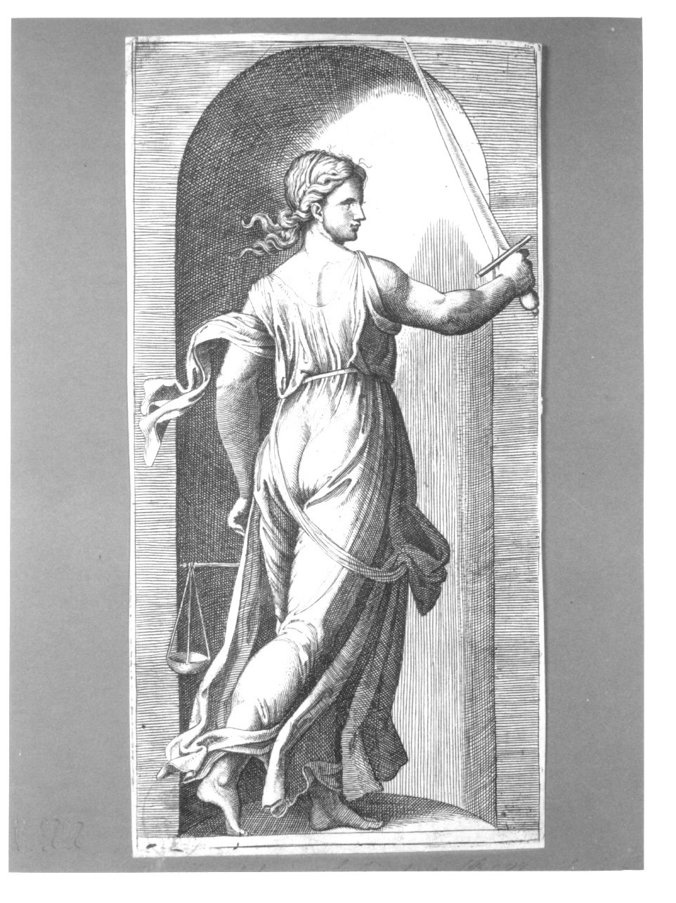 La giustizia, allegoria della Giustizia (stampa) di Raimondi Marcantonio (prima metà sec. XVI)