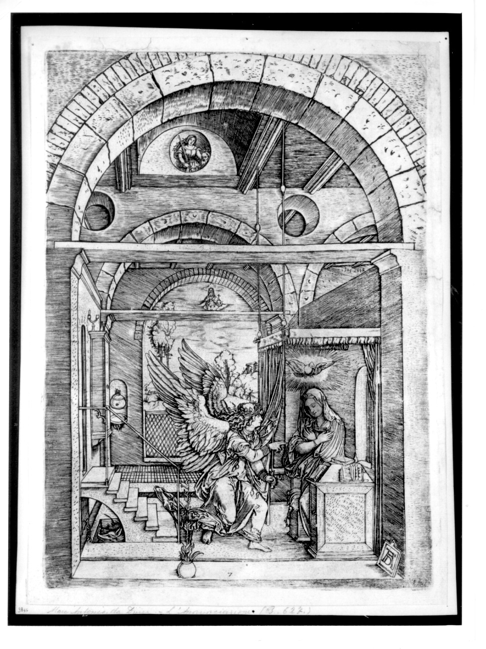 L'Annunciazione, Annunciazione (stampa) di Raimondi Marcantonio, Durer Albrecht (prima metà sec. XVI)