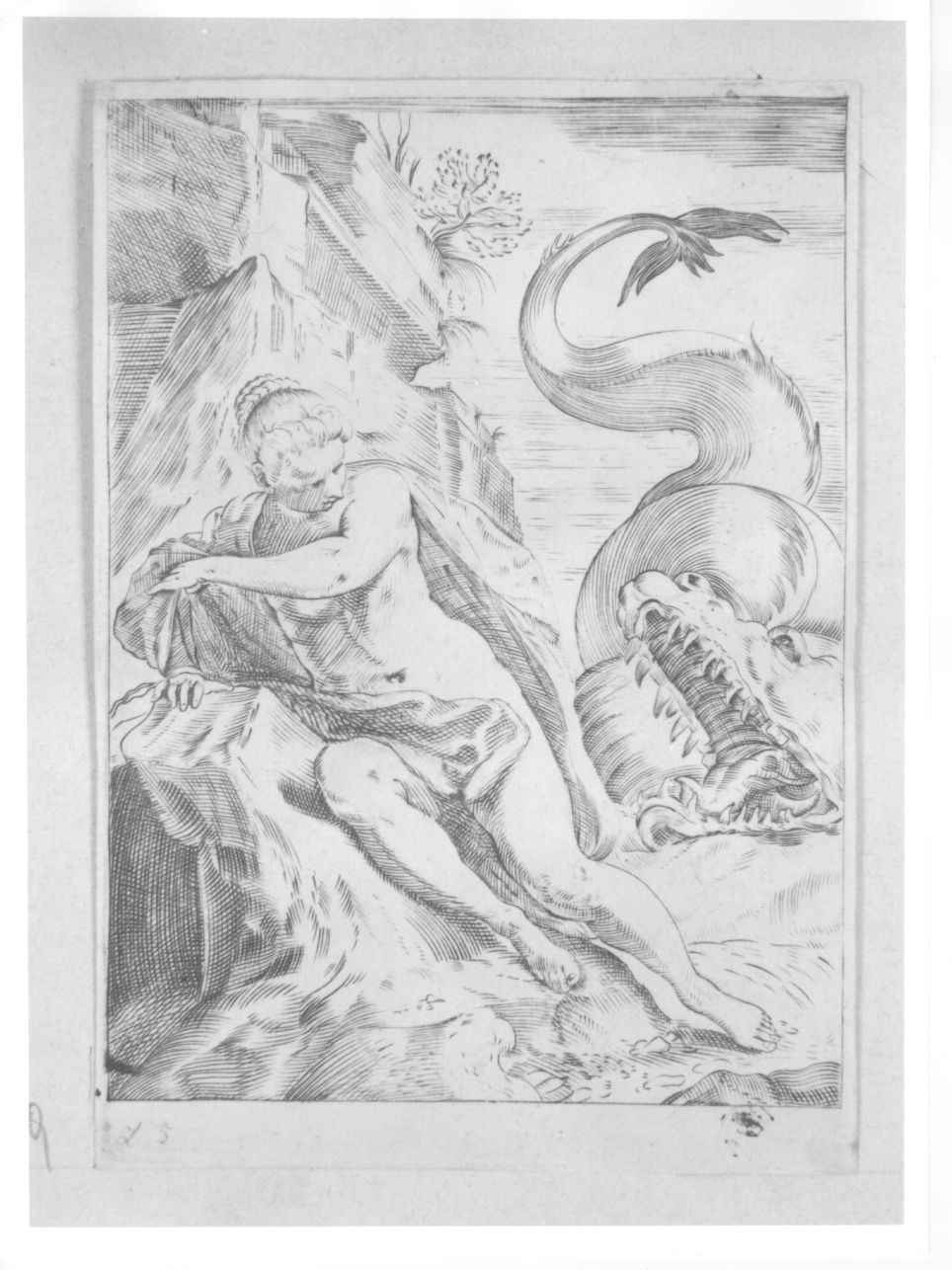 Andromeda e il mostro, Andromeda e il mostro marino (stampa) di Carracci Agostino (fine sec. XVI)