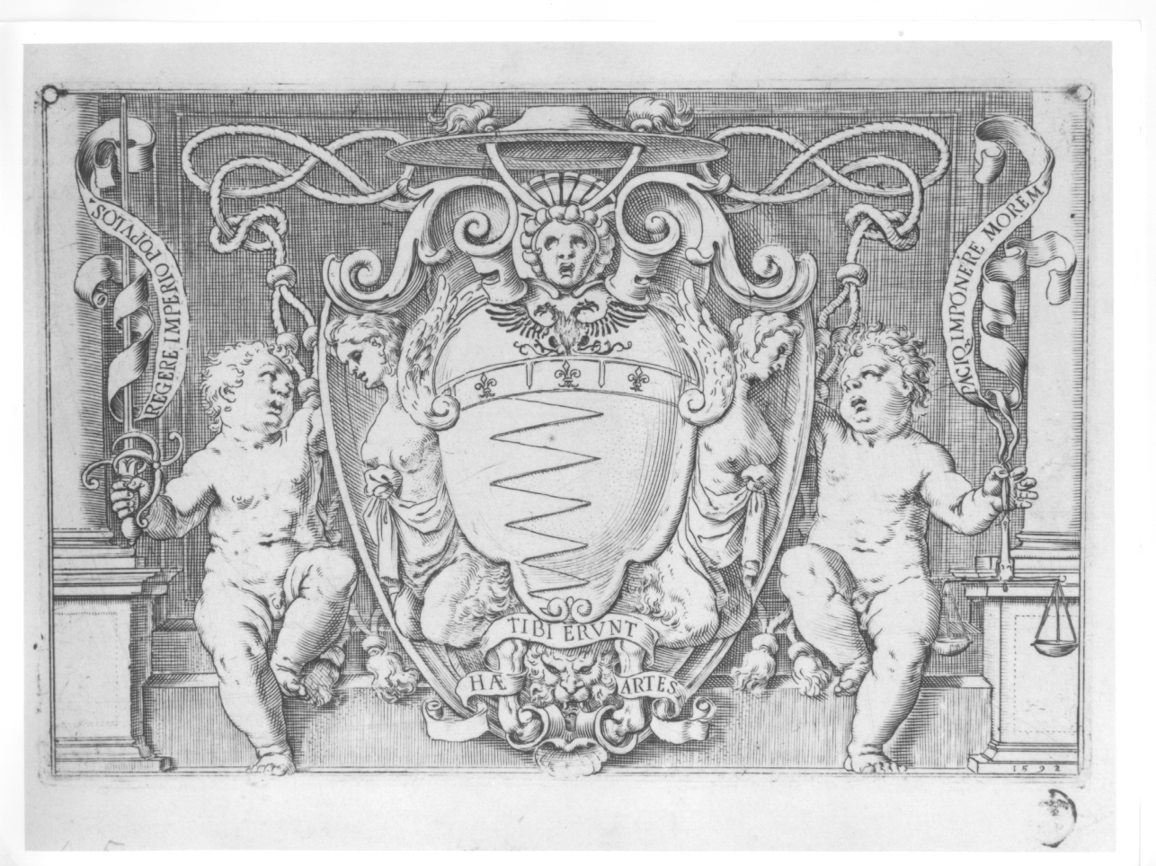 stemma del cardinal Filippo Sega, stemma e motto del cardinale Filippo Sega (stampa) di Carracci Agostino (attribuito) (seconda metà sec. XVI)