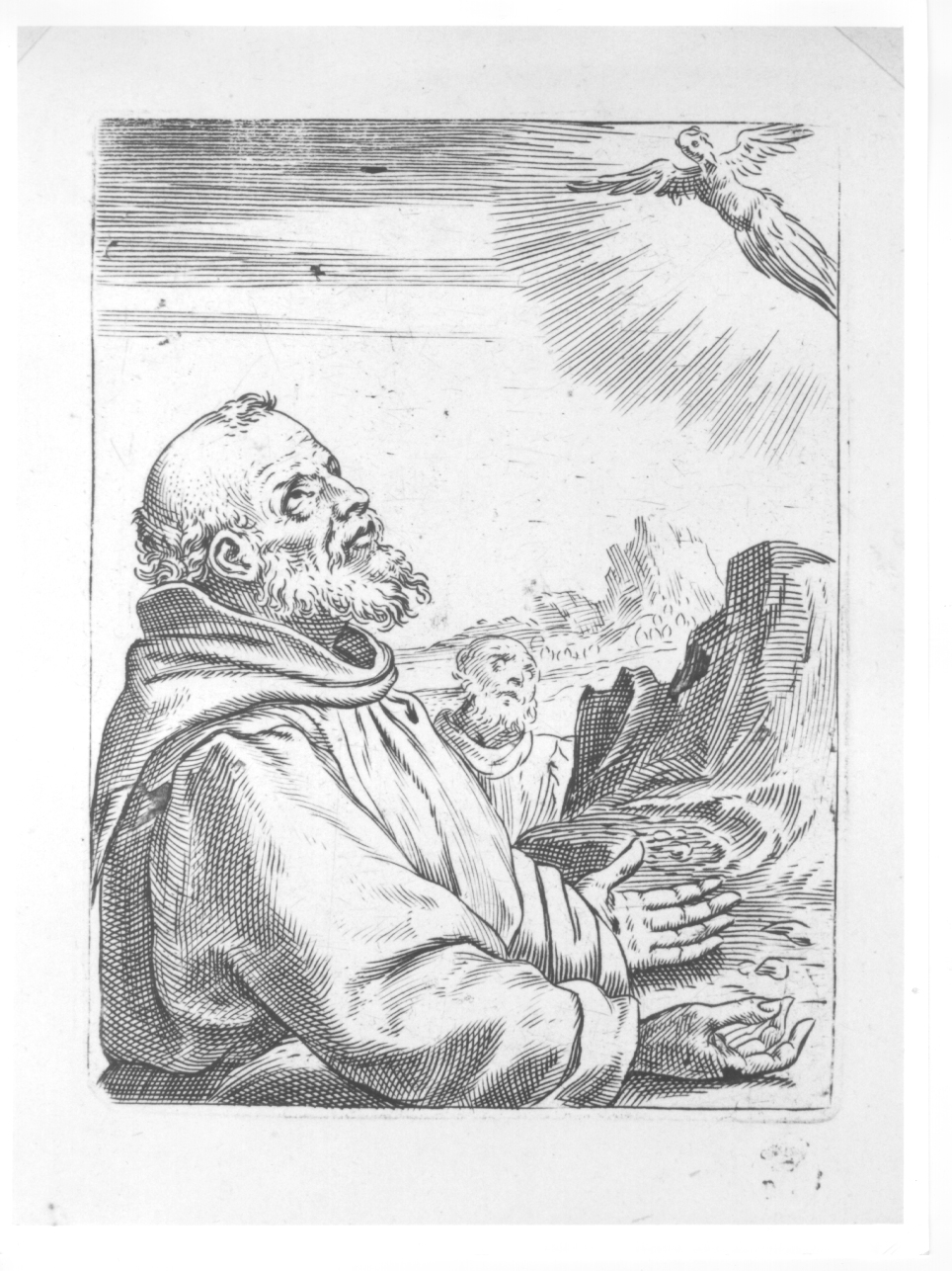 le stimmate di San Francesco, San Francesco d'Assisi riceve le stimmate (stampa) di Carracci Agostino (seconda metà sec. XVI)