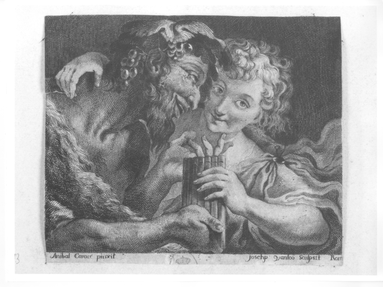 Pan e satiro (stampa) di Carracci Annibale, Van Loo Joseph (prima metà sec. XVIII)