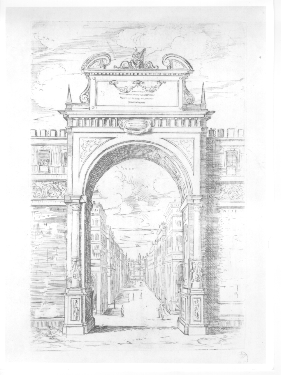 arco di trionfo con la statua di Mosè, arco di trionfo con statua di Mosè (stampa, elemento d'insieme) di Reni Guido (secc. XVI/ XVII)