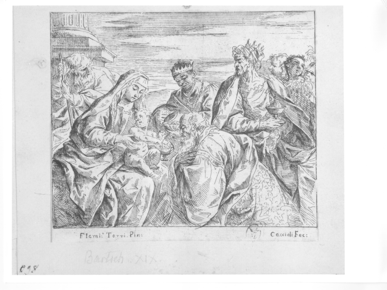 l'Adorazione dei Magi, adorazione dei Re Magi (stampa smarginata) di Torri Flaminio, Caccioli Giovan Battista (metà sec. XVII)