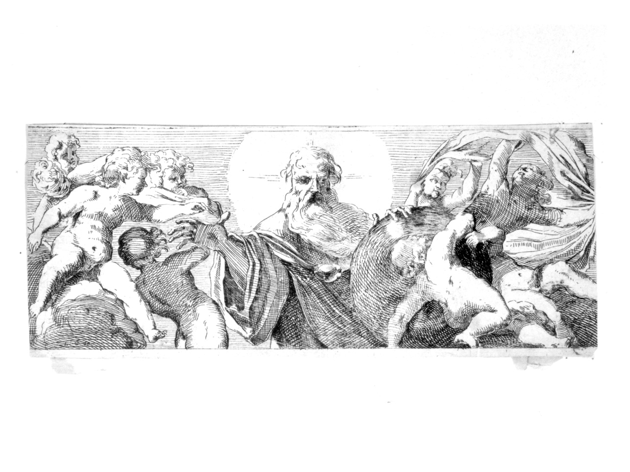 Dio Padre in gloria, Dio Padre in gloria con angeli (stampa smarginata) di Zani Giovanni Battista, Carracci Ludovico (seconda metà sec. XVII)