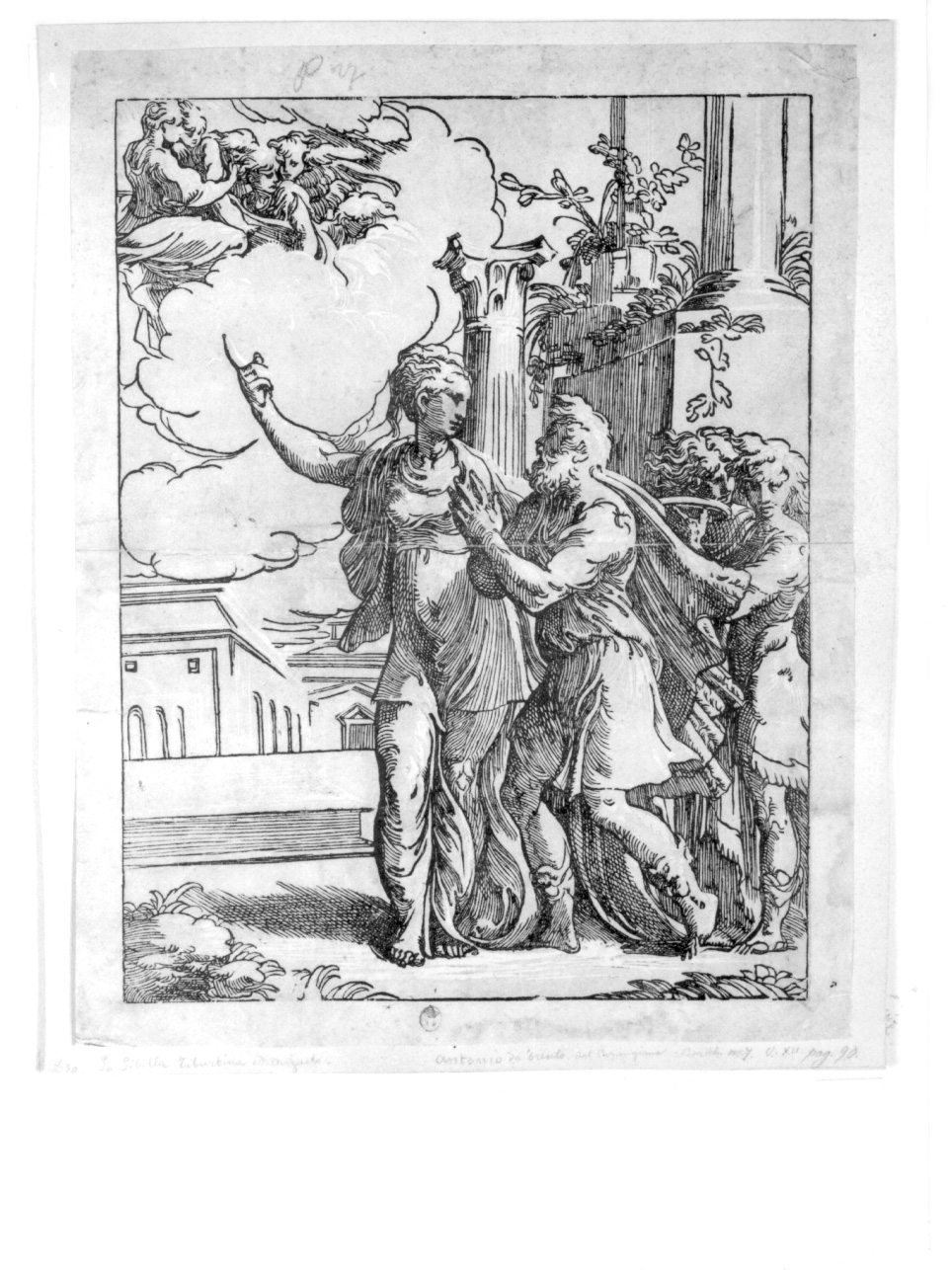 la Sibilla Tiburtina ed Augusto, visione di Augusto (stampa) di Mazzola Francesco detto Parmigianino, Fantuzzi Antonio detto Antonio da Trento (prima metà sec. XVI)