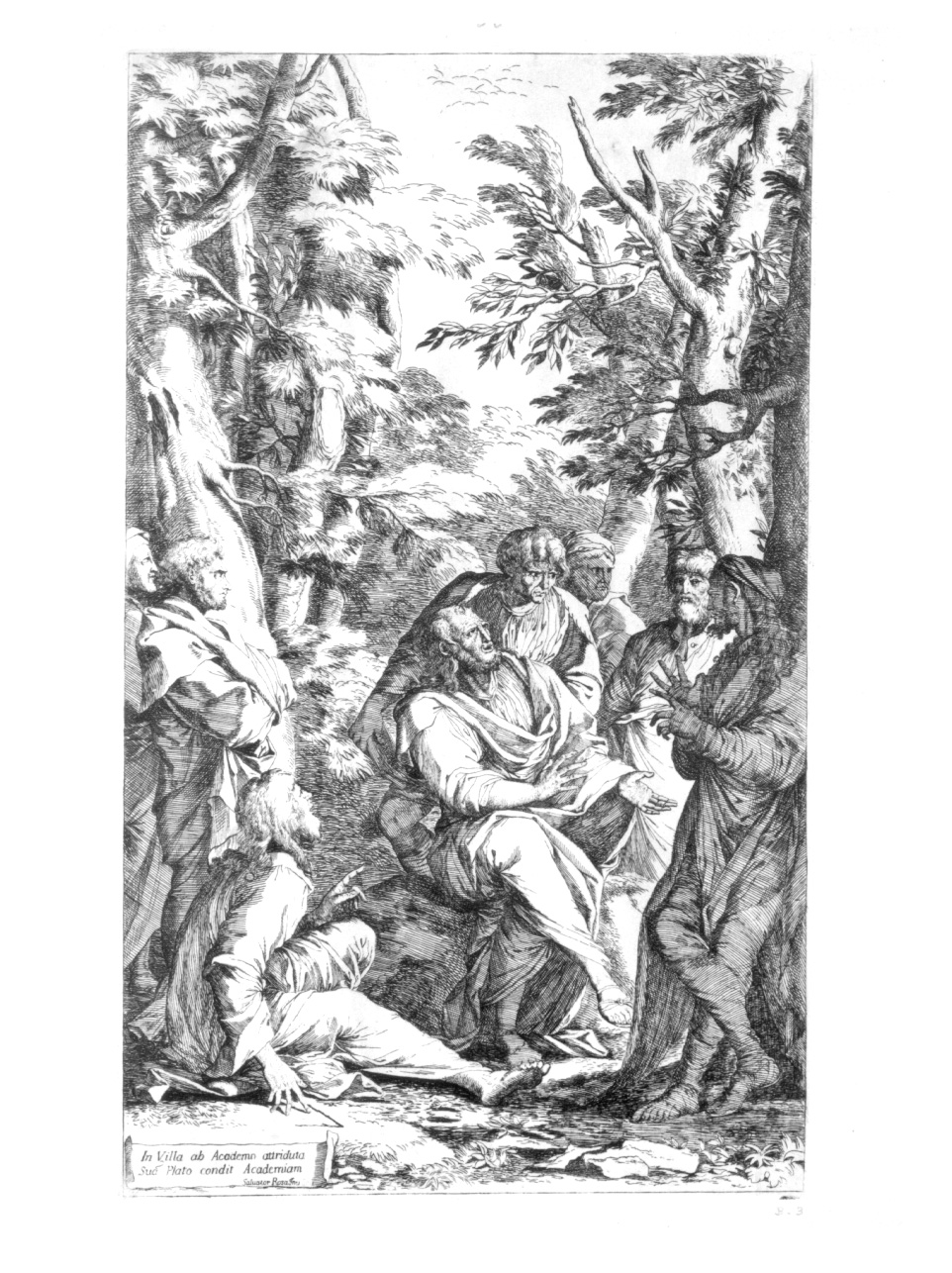 Platone e i suoi discepoli, Platone e i discepoli (stampa) di Rosa Salvatore, Antonini Carlo (ultimo quarto sec. XVIII)