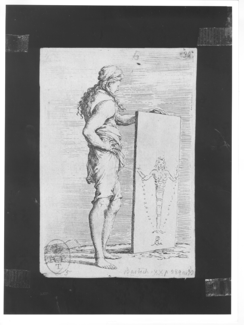 La donna dell'erma, figura femminile con lapide raffigurante Diana Efesia (stampa smarginata) di Rosa Salvatore (terzo quarto sec. XVII)