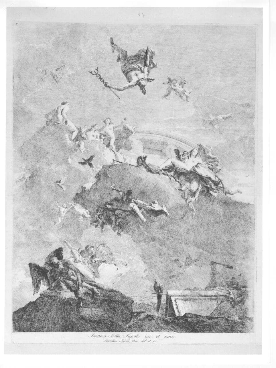 Il Trionfo di Venere, trionfo di Venere (stampa smarginata) di Tiepolo Giovanni Battista, Tiepolo Lorenzo (seconda metà sec. XVIII)