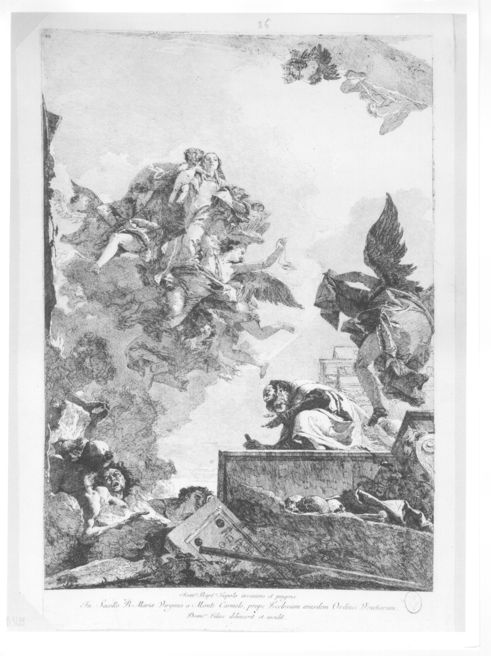 L' apparizione della Vergine a San Simone Stock, San Simone Stock riceve dalla Madonna lo scapolare (stampa) di Tiepolo Giovanni Battista, Tiepolo Gian Domenico (terzo quarto sec. XVIII)