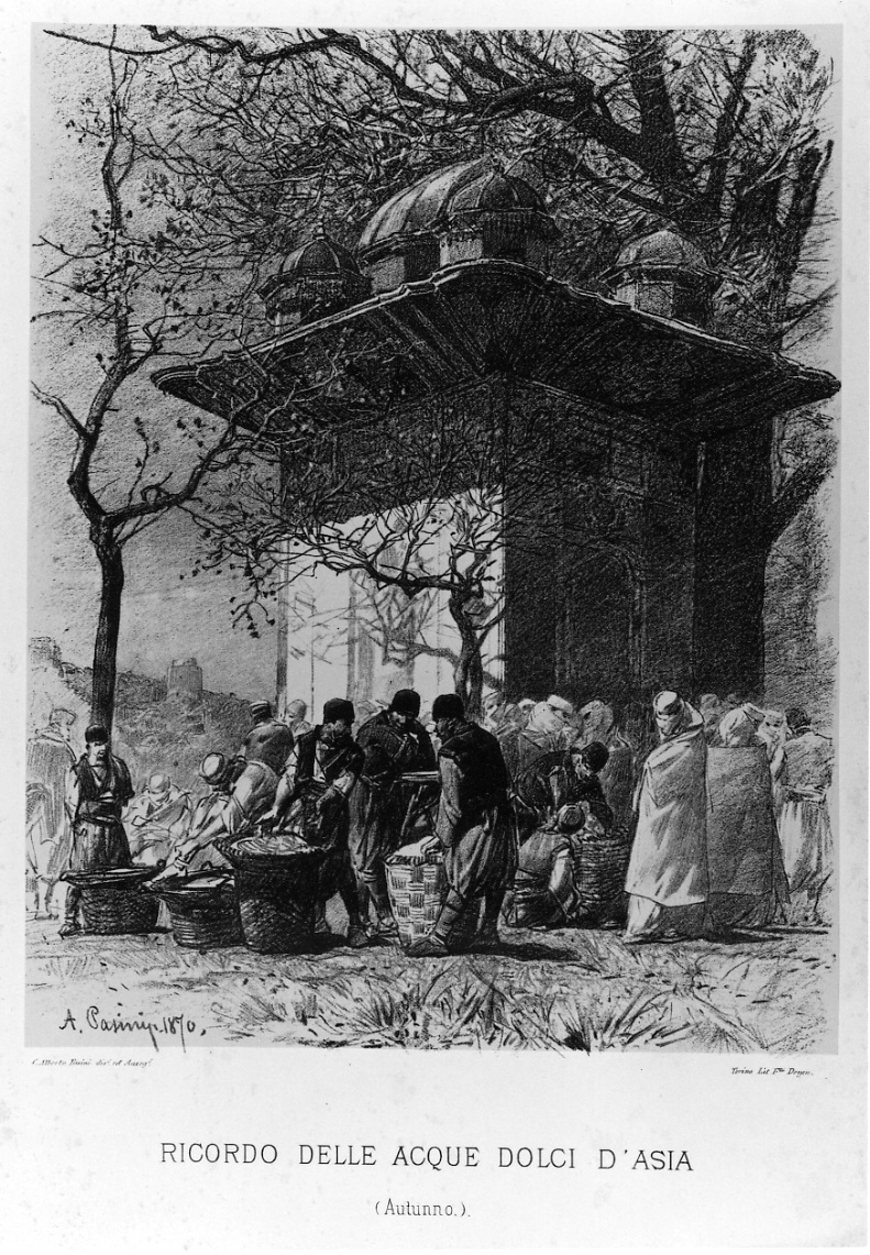 scena di mercato asiatico (stampa) di Pasini Alberto, Doyen Fratelli Ditta (terzo quarto sec. XIX)