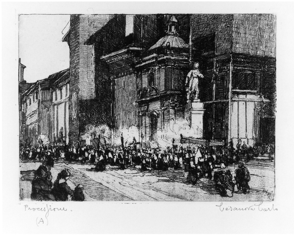 processione ad Omegna (stampa) di Casanova Carlo (inizio sec. XX)