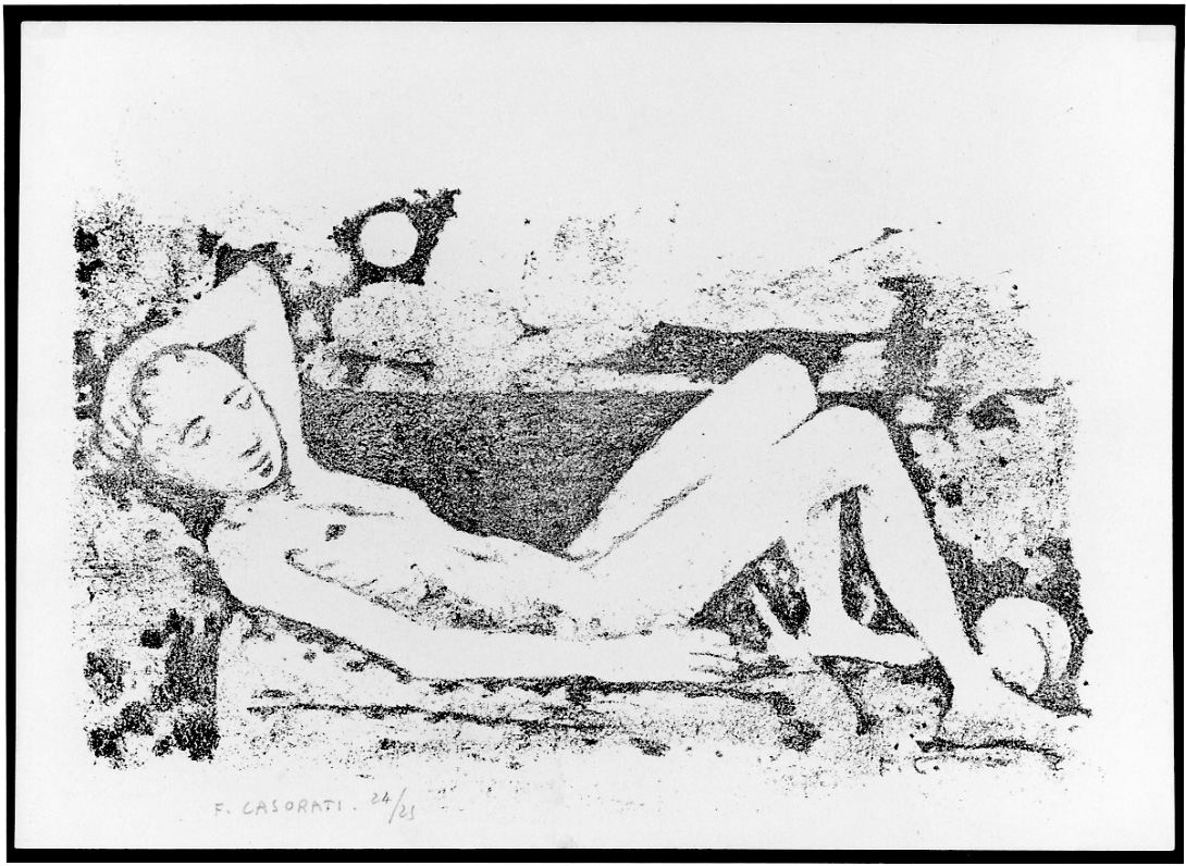 figura maschile nuda distesa (stampa) di Casorati Felice (metà sec. XX)