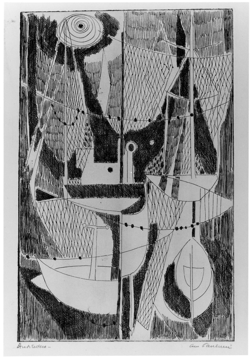 marina con barche (stampa) di Paulucci Enrico (metà sec. XX)
