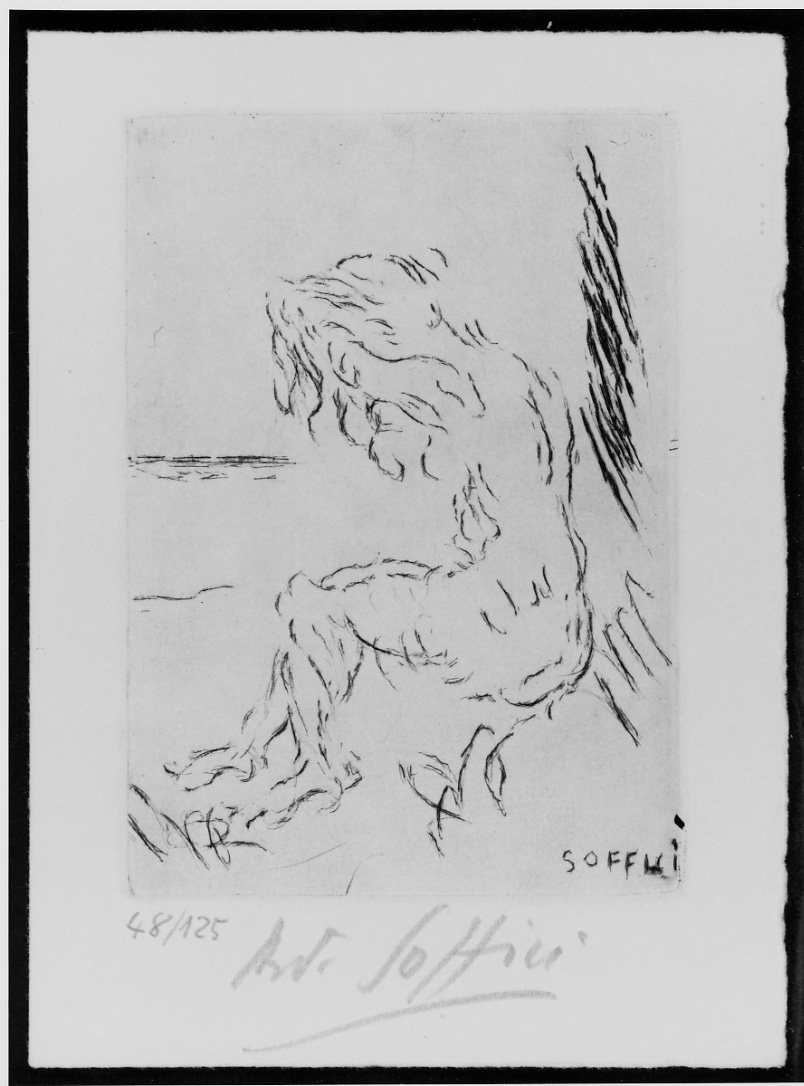 figura femminile nuda seduta (stampa) di Soffici Ardengo (prima metà sec. XX)