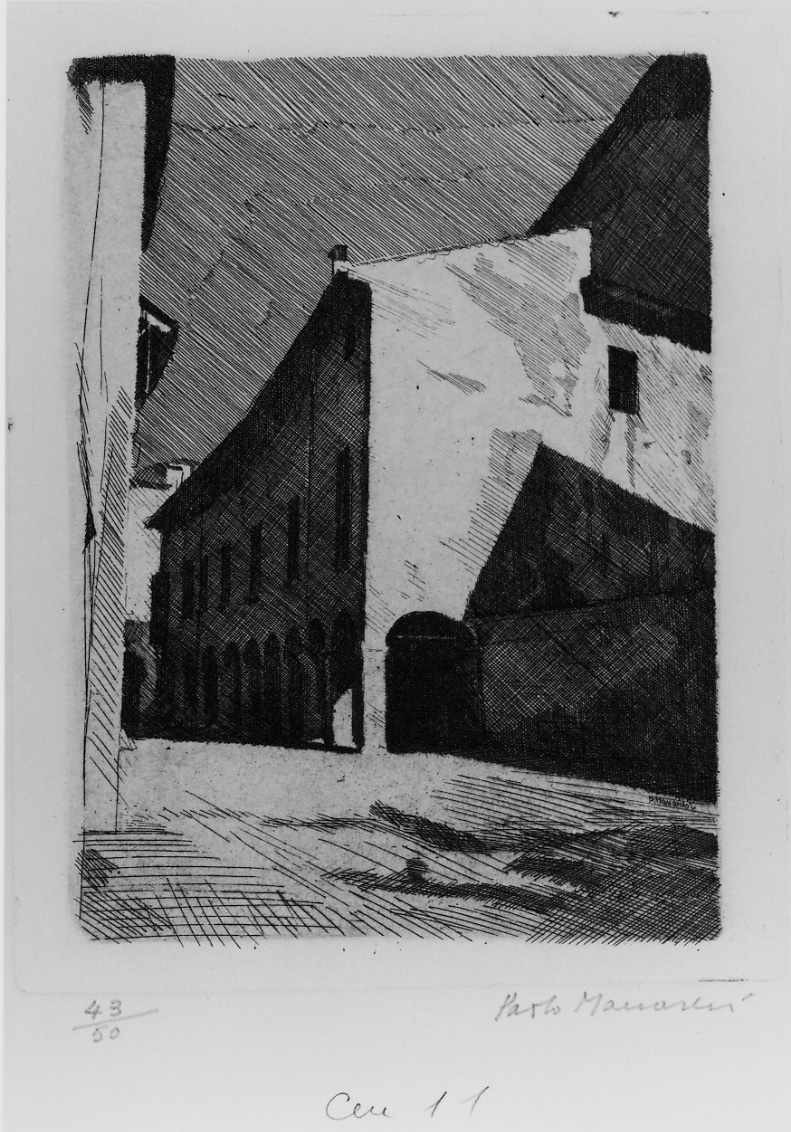 strada di Bologna (stampa) di Manaresi Paolo (metà sec. XX)