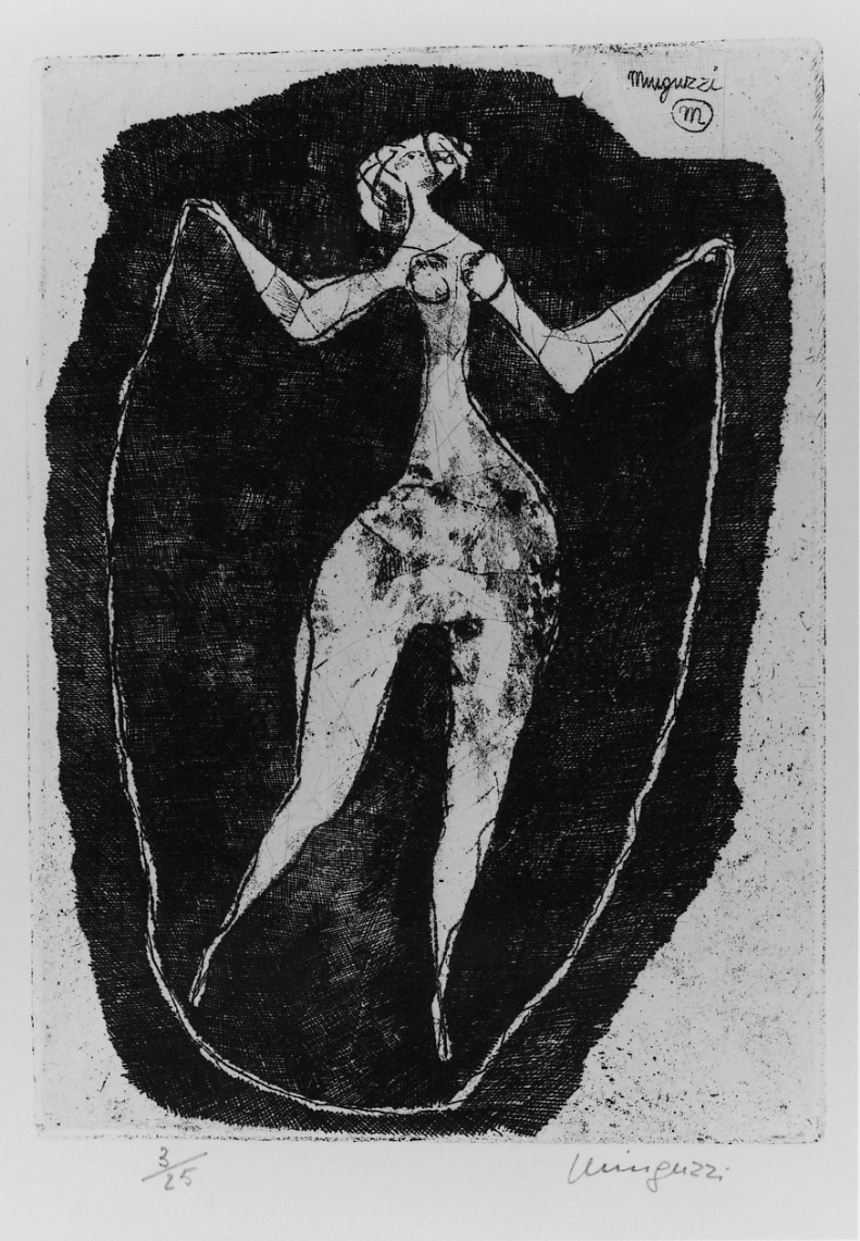 figura femminile che salta la corda (stampa) di Minguzzi Luciano (metà sec. XX)