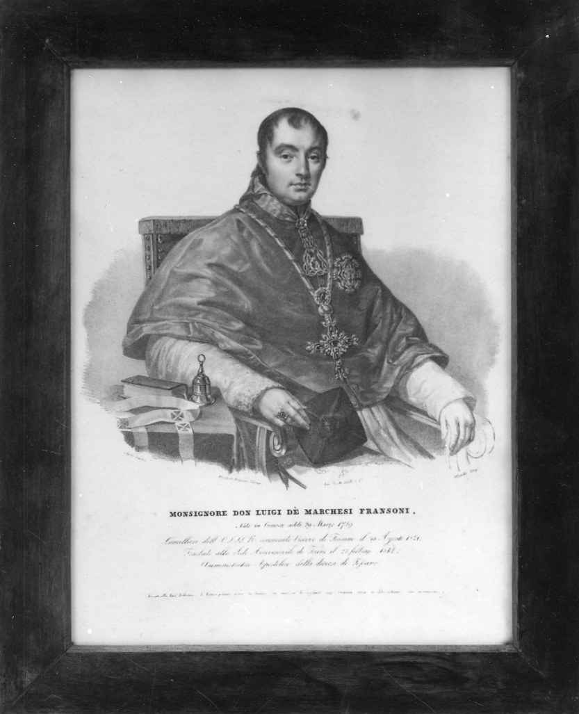ritratto a mezza figura dell'arcivescovo Luigi Fransoni (stampa) di Ayres Pietro, Metalli Lorenzo (sec. XIX)
