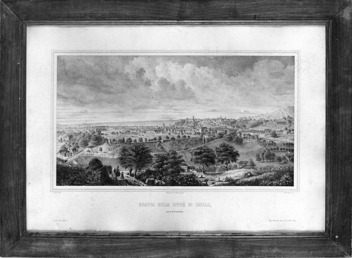 veduta di Biella dal colle San Gerolamo (stampa) di Figone Pietro, Ladner G (metà sec. XIX)