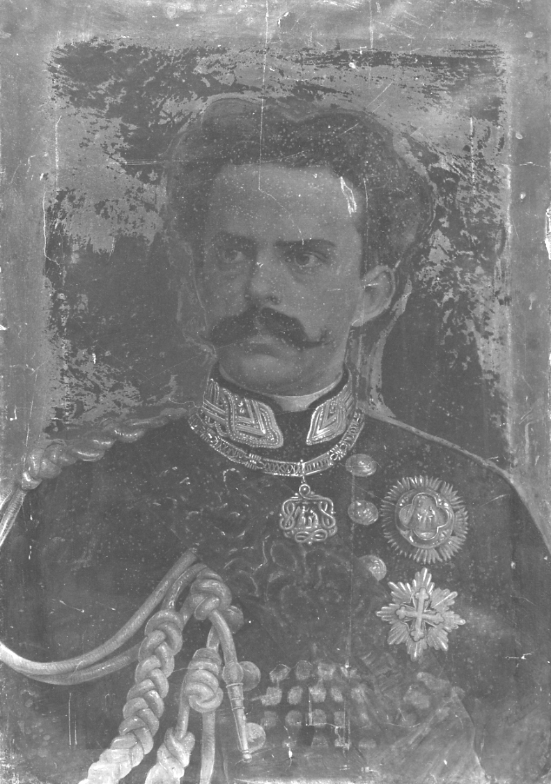 ritratto a mezzo busto di Umberto I di Savoia (stampa a colori) - ambito piemontese (ultimo quarto sec. XIX)