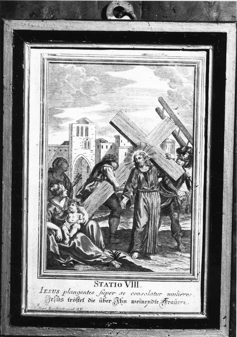 stazione VIII: Gesù consola le donne di Gerusalemme (stampa a colori, elemento d'insieme) di Engelbrecht Martin (sec. XVIII)