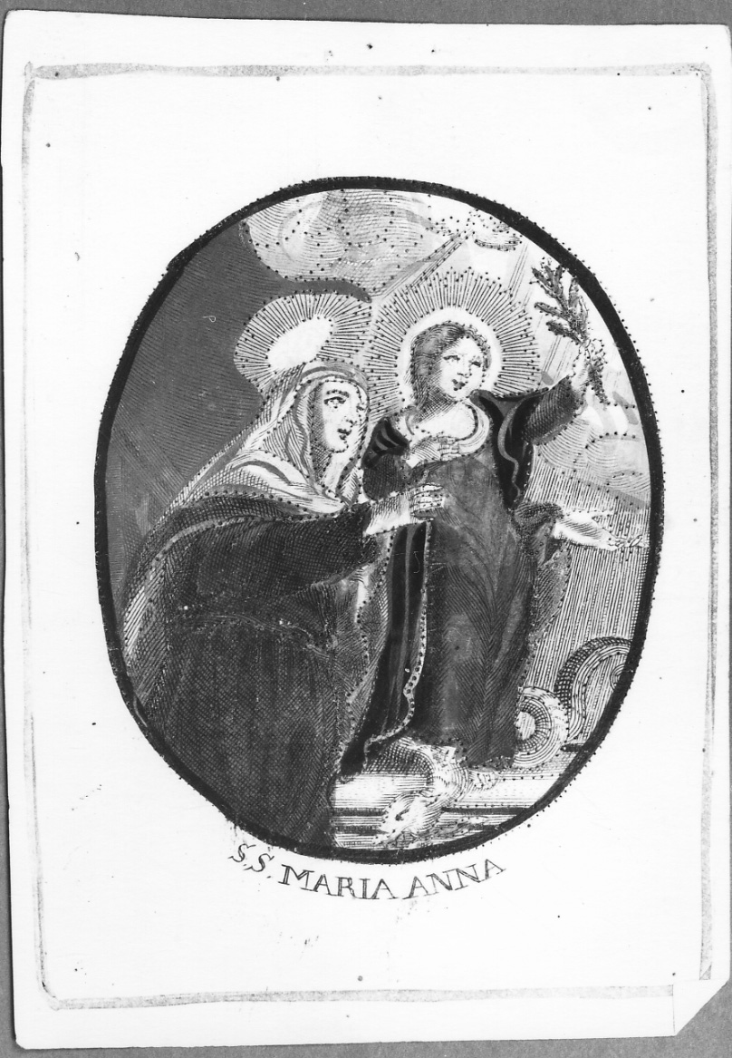Maria Vergine bambina e Sant'Anna (stampa colorata a mano, elemento d'insieme) di Lanzellin A (prima metà sec. XIX)