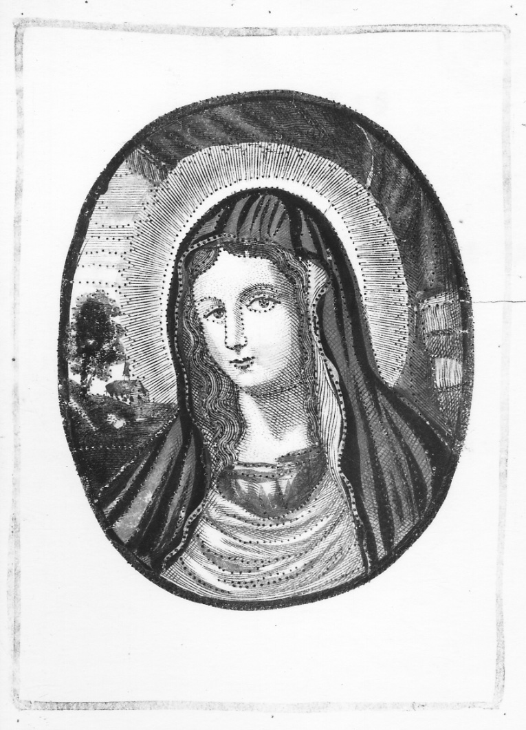 ritratto della Madonna (stampa colorata a mano, elemento d'insieme) di Lanzellin A (prima metà sec. XIX)