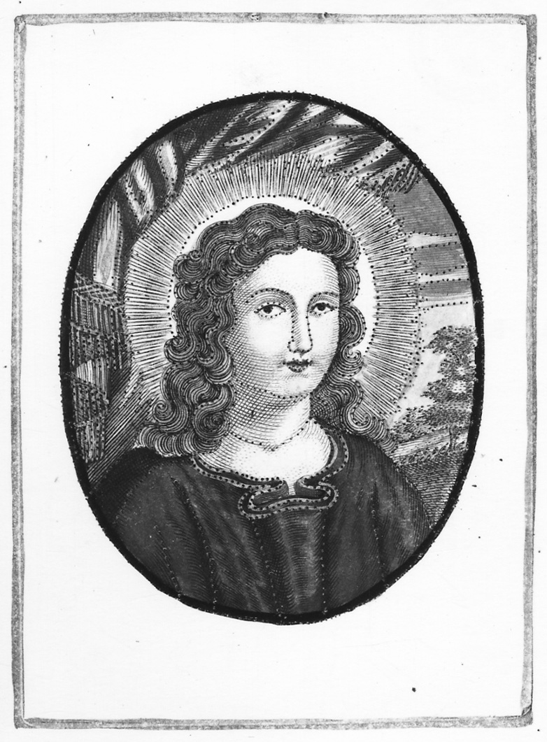 Arcangelo Gabriele (stampa colorata a mano, elemento d'insieme) di Lanzellin A (prima metà sec. XIX)