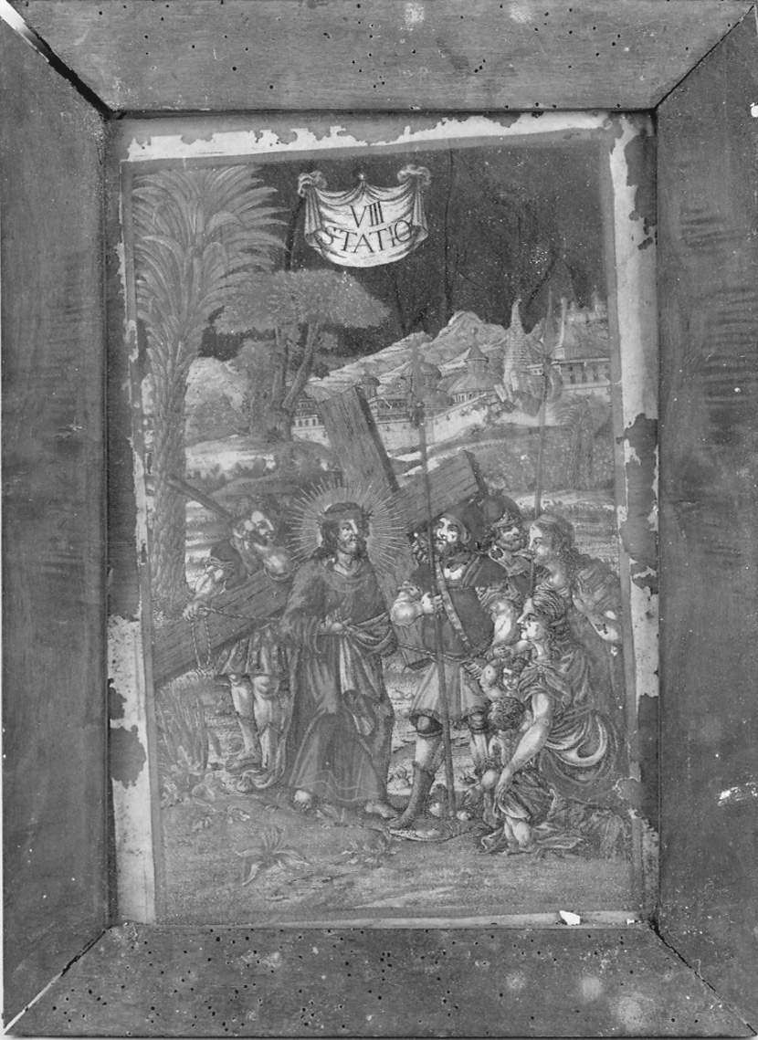 stazione VIII: Gesù consola le donne di Gerusalemme (stampa, elemento d'insieme) di Frehlig (seconda metà sec. XVIII)