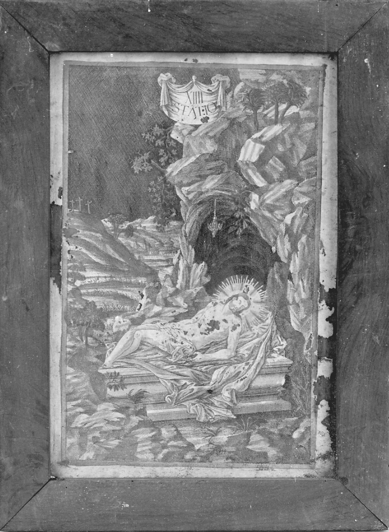 stazione XIV: Gesù deposto nel sepolcro (stampa, elemento d'insieme) di Frehlig (seconda metà sec. XVIII)