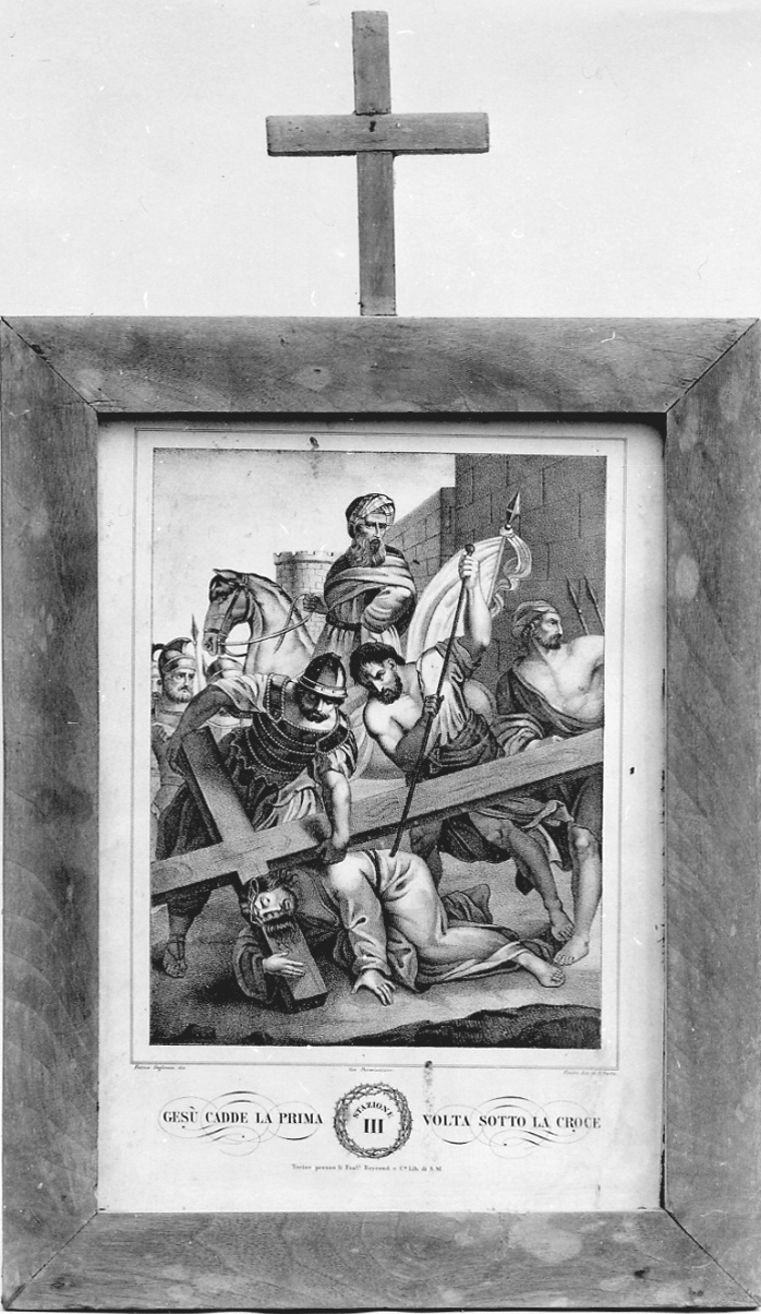stazione III: Gesù cade sotto la croce la prima volta (stampa, elemento d'insieme) di Seghesio Felice, Festa Demetrio (sec. XIX)