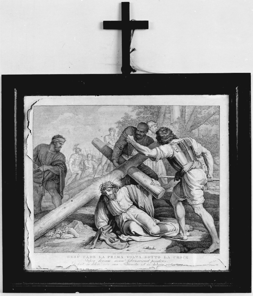 stazione III: Gesù cade sotto la croce la prima volta (stampa, elemento d'insieme) di Sabatelli Luigi, Pera Giuseppe, Cecchi Giovanni Battista (sec. XIX)