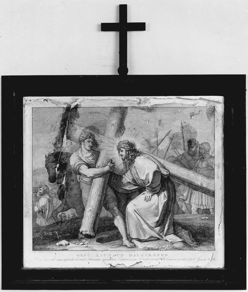 stazione V: Gesù aiutato da Simone il Cireneo a portare la croce (stampa, elemento d'insieme) di Sabatelli Luigi, Pera Giuseppe, Cecchi Giovanni Battista (sec. XIX)