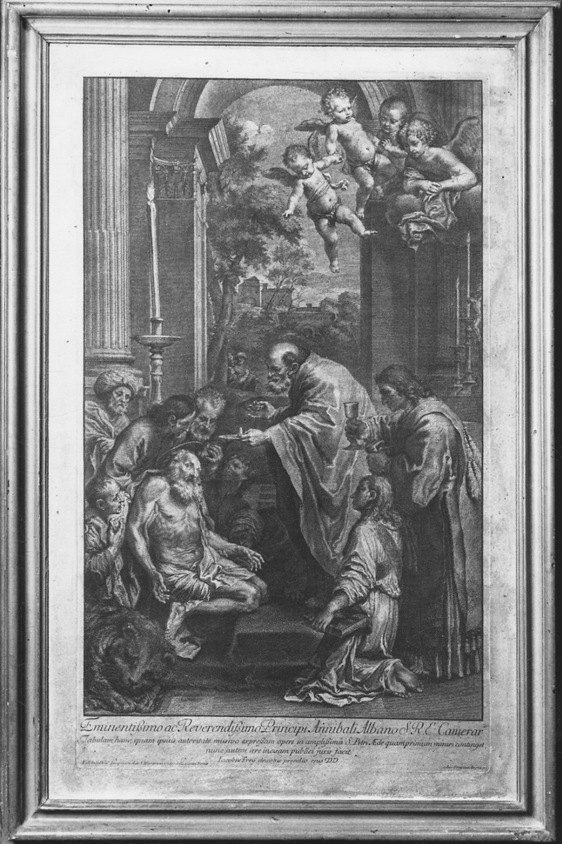 ultima comunione di San Girolamo (stampa) di Zampieri Domenico detto Domenichino, Frey Jakob (secondo quarto sec. XVIII)