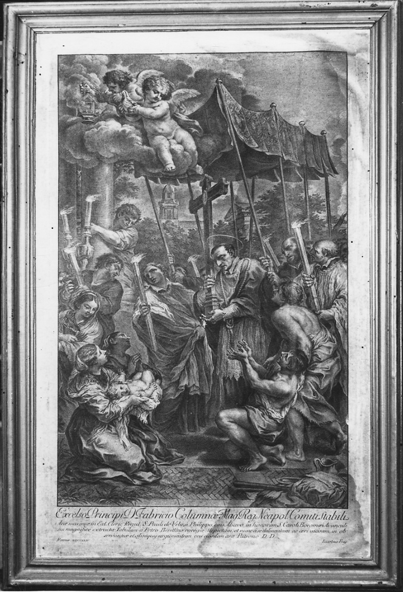 San Carlo Borromeo penitente in processione durante la peste (stampa) di Berrettini Pietro detto Pietro da Cortona, Frey Jakob (metà sec. XVIII)