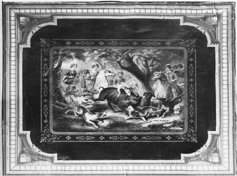 scena di caccia (stampa colorata a mano) di Cadot Jérome (seconda metà sec. XIX)