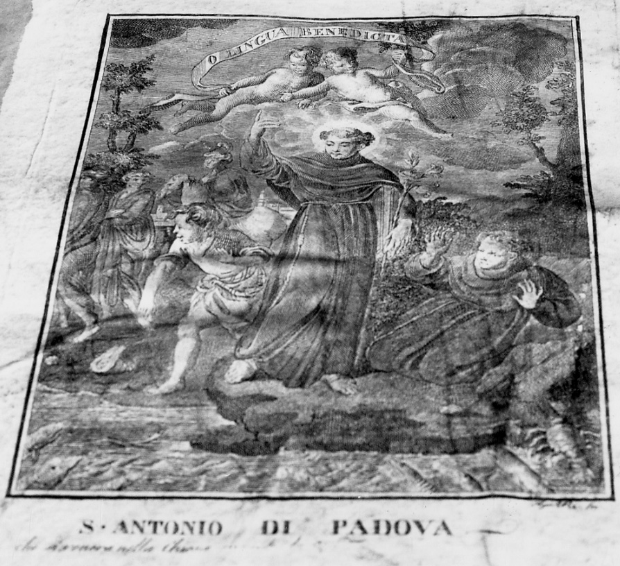 Sant'Antonio da Padova predica ai pesci (stampa) di Guidetti Nicola, Re Agostino (prima metà sec. XIX)