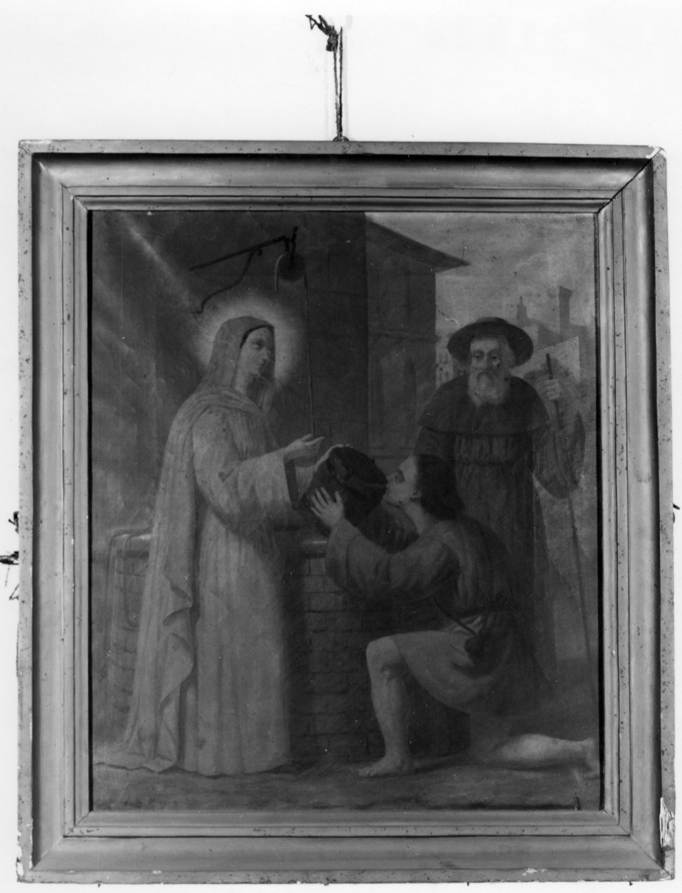 Santa Zita dà da bere ad un pellegrino (dipinto, opera isolata) - ambito piemontese (prima metà sec. XIX)