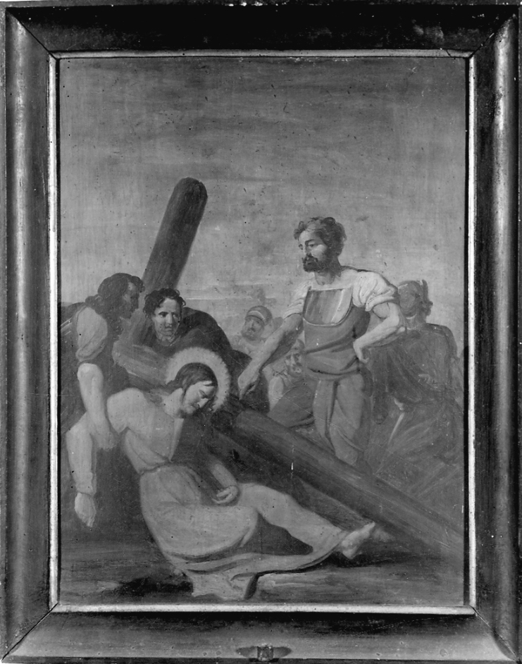 stazione IX: Gesù cade sotto la croce la terza volta (dipinto) - ambito piemontese (sec. XIX)