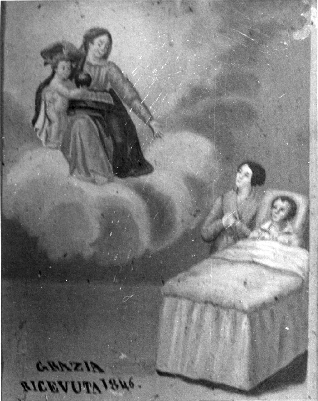 Intervento della Madonna per guarigione (ex voto, opera isolata) - ambito piemontese (metà sec. XIX)