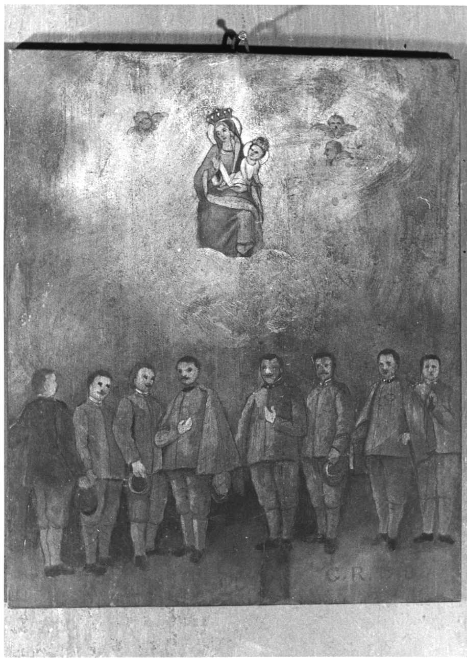 Intervento della Madonna per salvare dalla guerra (ex voto, opera isolata) di Boeris Giuseppe (attribuito) (primo quarto sec. XX)